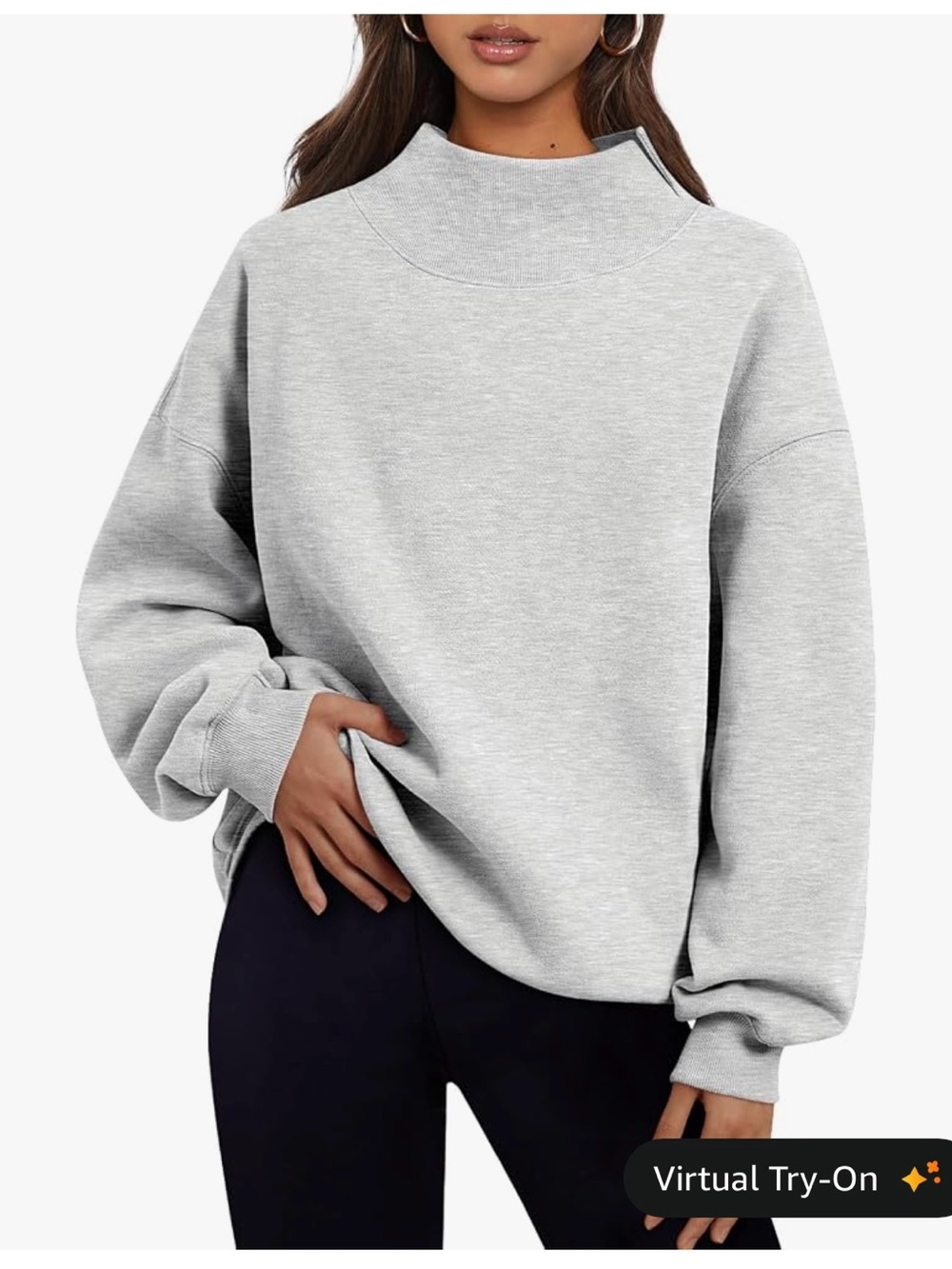Light Gray Women's Mock Neck Pullover Sweater